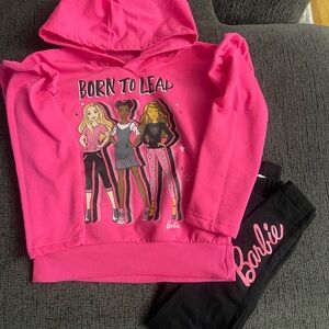 Barbie Bright Pink Hoodie and Black Leggings set